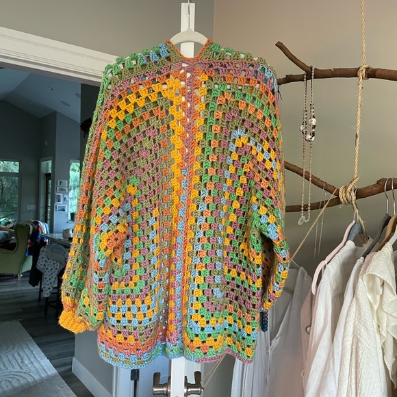 Handmade Colorful Crochet Open-Front Sweater - Picture 2 of 4